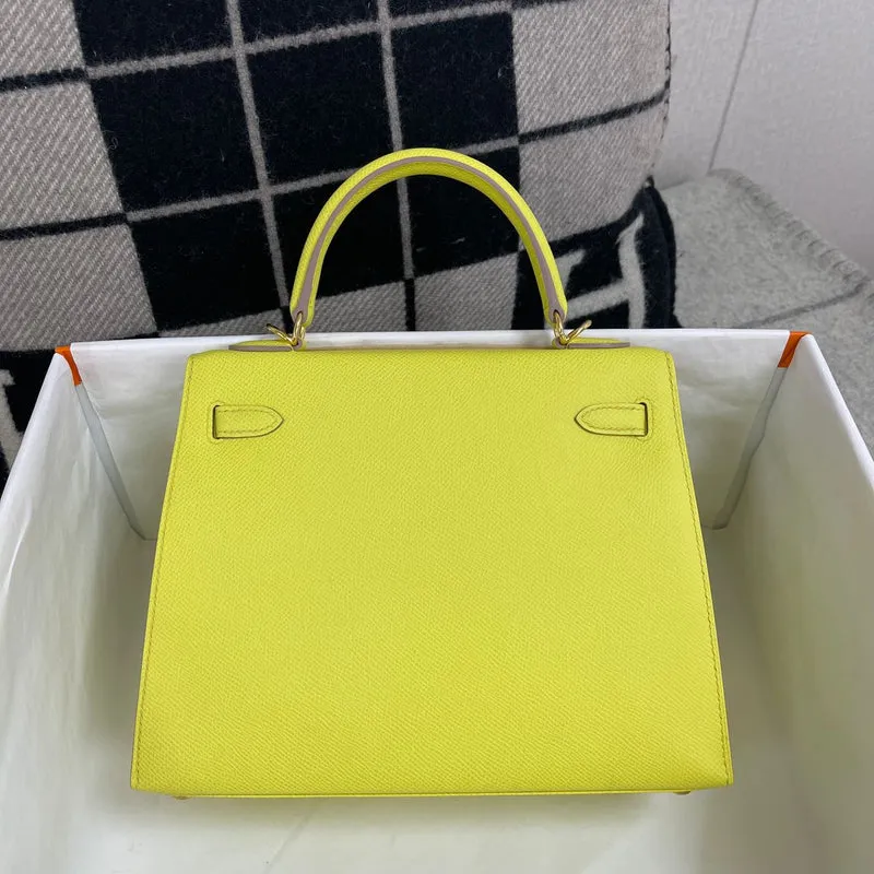 KELLY 25 EPSOM LEATHER LIME (YELLOW) WITH GOLD HARDWARE (GHW) - 2