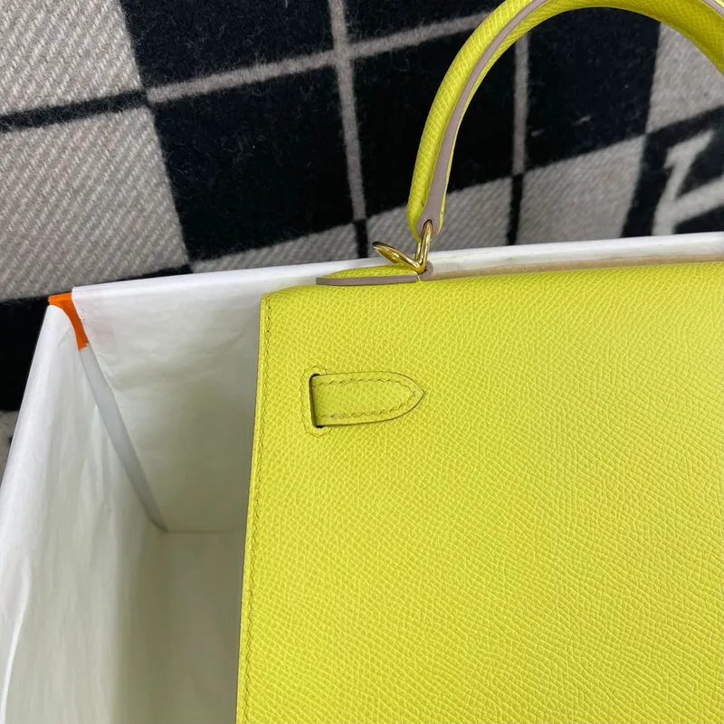 KELLY 25 EPSOM LEATHER LIME (YELLOW) WITH GOLD HARDWARE (GHW) - 7