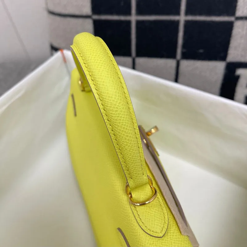 KELLY 25 EPSOM LEATHER LIME (YELLOW) WITH GOLD HARDWARE (GHW) - 4