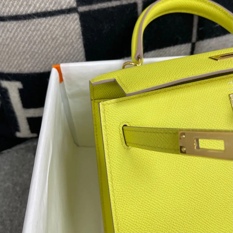 KELLY 25 EPSOM LEATHER LIME (YELLOW) WITH GOLD HARDWARE (GHW) - 3