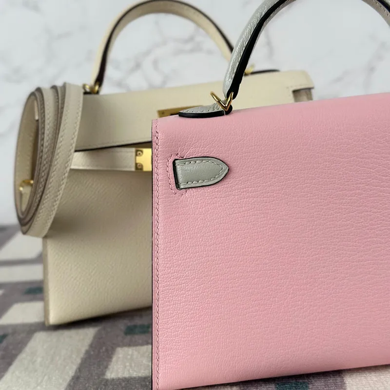 MINI KELLY II (20) CHEVRE LEATHER HORSESHOE STAMP (HSS) BI-COLOR ROSE SAKURA & GRIS PERLE WITH GOLD HARDWARE (GHW) - 5