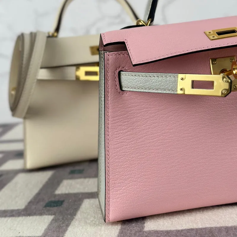 MINI KELLY II (20) CHEVRE LEATHER HORSESHOE STAMP (HSS) BI-COLOR ROSE SAKURA & GRIS PERLE WITH GOLD HARDWARE (GHW) - 3