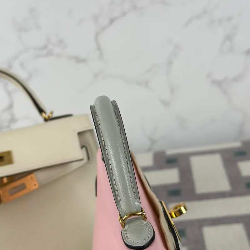 MINI KELLY II (20) CHEVRE LEATHER HORSESHOE STAMP (HSS) BI-COLOR ROSE SAKURA & GRIS PERLE WITH GOLD HARDWARE (GHW) - 6