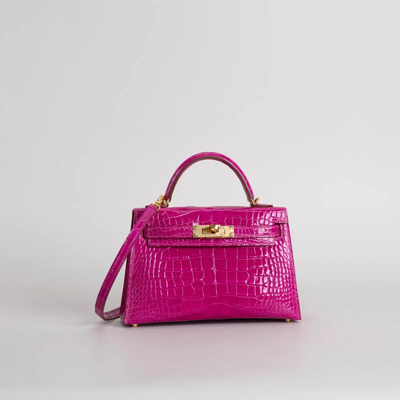 MINI KELLY II (20) SHINY (LISSE) MISSISSIPPIENSIS ALLIGATOR LEATHER ROSE SCHEHERAZADE WITH GOLD HARDWARE (GHW) - 2
